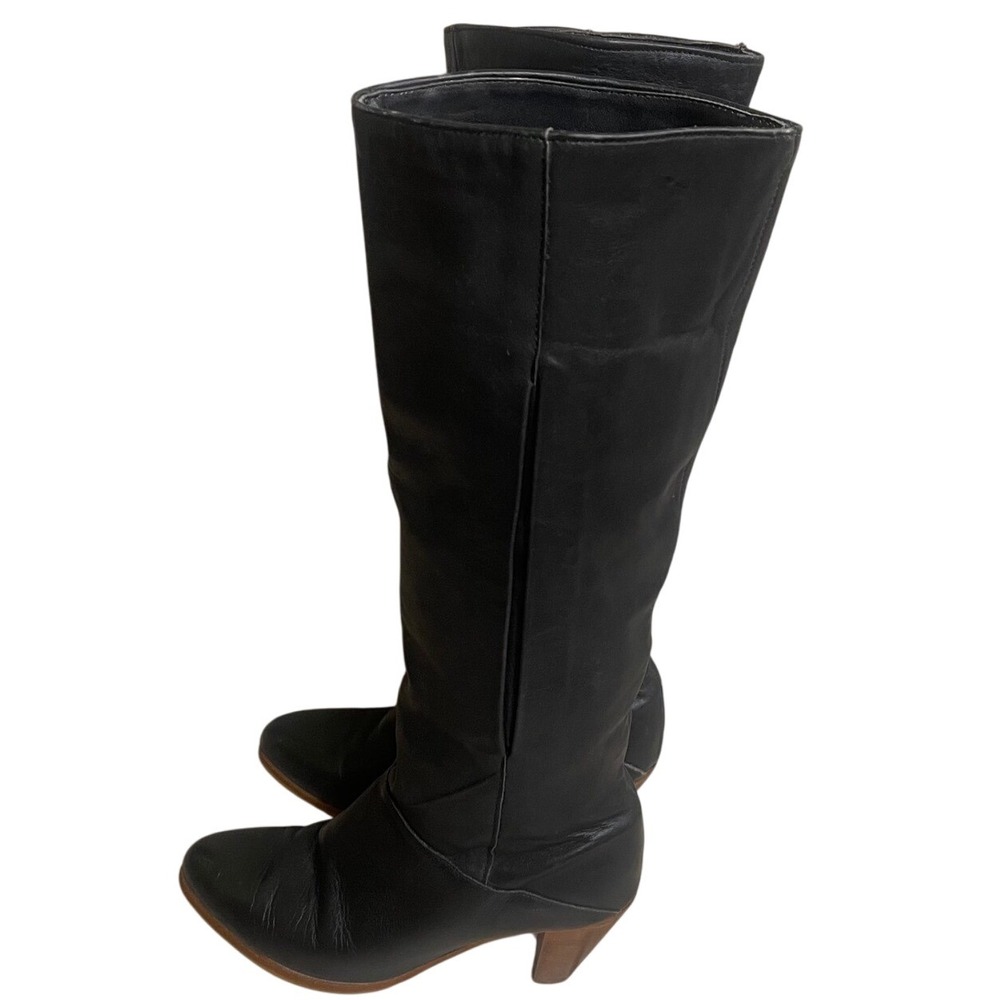 Vintage FRYE black Leather Pull On Tall Heeled Boot Sz 6M C3666cuff or tall